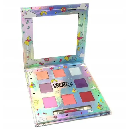 PALETA DO MAKIJAŻU DLA DZIECI Z LUSTERKIEM I HOLOGRAFICZNYM OPAKOWANIEM 6+