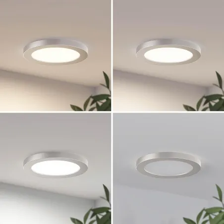 Lampa Sufitowa Led 18W Prios Aureka 23 Cm Srebrna Natynkowa I Wpuszczana