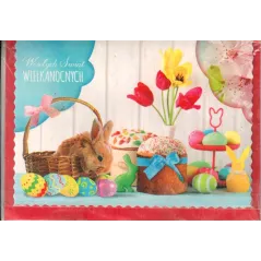 KARNET WIELKANOCNY Z ŻYCZENIAMI CZERWONA KOPERTA ELEGANCKA KARTKA