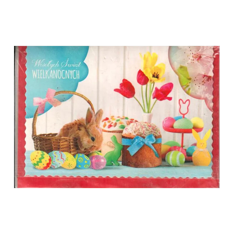KARNET WIELKANOCNY Z ŻYCZENIAMI CZERWONA KOPERTA ELEGANCKA KARTKA