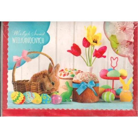 Karnet Wielkanocny Z Życzeniami Czerwona Koperta Elegancka Kartka