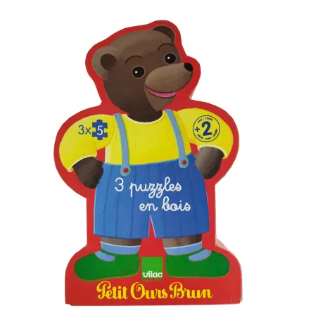 PUZZLE DREWNIANE MAŁY BRĄZOWY MIŚ 15 ELEMENTÓW 2+