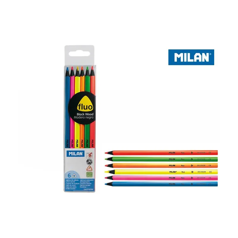KREDKI OŁÓWKOWE TRÓJKĄTNE FLUO 6 KOLORÓW MILAN