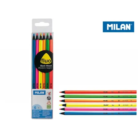 KREDKI OŁÓWKOWE TRÓJKĄTNE FLUO 6 KOLORÓW MILAN