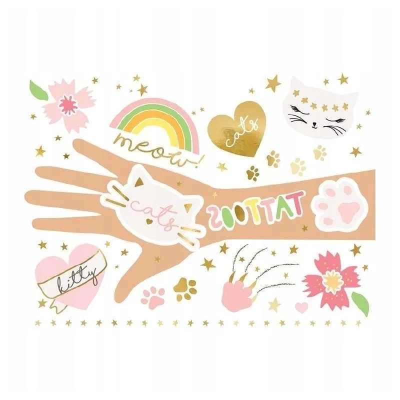 TATUAŻE ZMYWALNE KOTKI MIX WZORÓW 12 SZTUK PARTYDECO