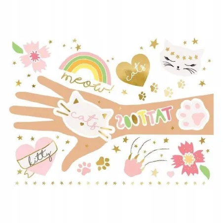 Tatuaże Zmywalne Kotki Mix Wzorów 12 Sztuk Partydeco