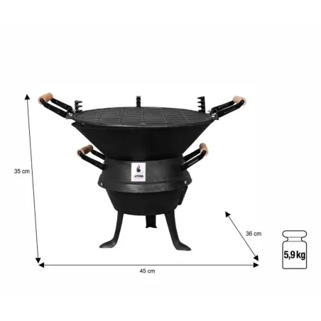 Grill Węglowy Żeliwny Beczułka Activa Valencia Czarny 35 Cm 4 Osoby